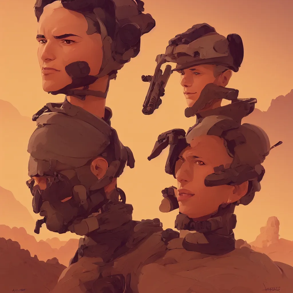 Image similar to desert soldier, smooth face, centered, solid bacgkround, median photoshop filter cutout vector behance, hd by artgerm, jesper ejsing, by rhads, makoto shinkai and lois van baarle, ilya kuvshinov, rossdraws, illustration, art by ilya kuvshinov and gustav klimt