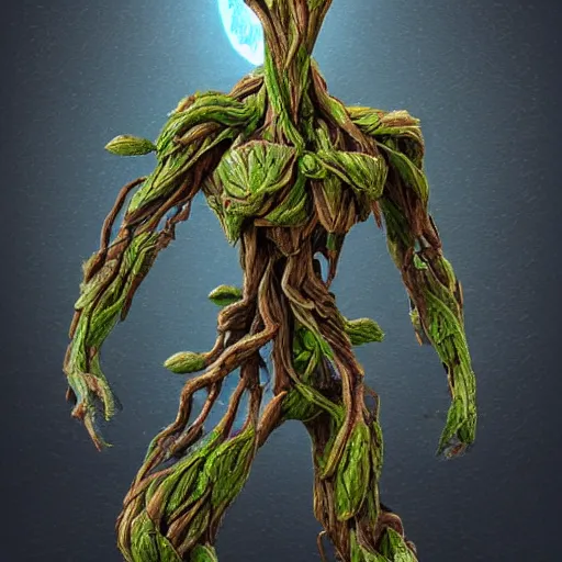 Image similar to mech inspired by groot, 4 k realistic photo