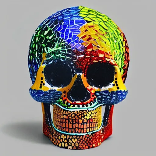 Prompt: mosaic skull multicolor 3 d painted