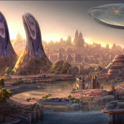 Prompt: matte painting of a sprawling city on the surface of bajor, by syd dutton