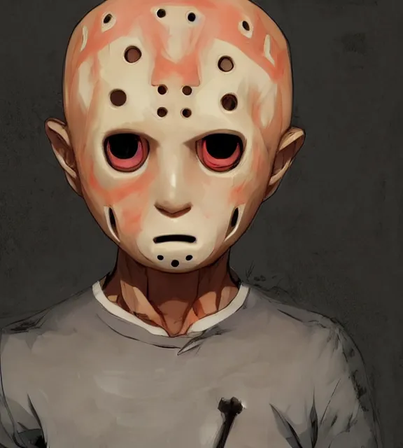 Prompt: cute little boy anime character inspired by jason voorhees art by rossdraws, wlop, ilya kuvshinov, artgem lau, sakimichan, jakub rebelka and makoto shinkai, anatomically correct, extremely coherent, highly detailed, sharp focus, slasher movies, smooth, red lighting, very realistic, symmetrical, hair