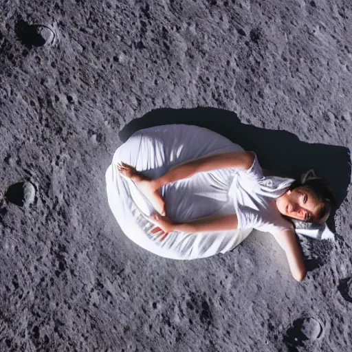 Prompt: woman sleeping in a bed on the moon, 4k, moon lighting, award winning photo