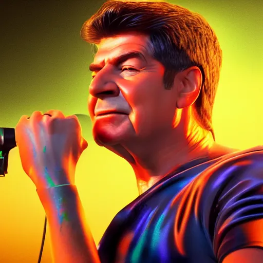 Prompt: photorealistic noodle arm simon cowell. hyperdetailed photorealism, 1 0 8 megapixels, amazing depth, high resolution, 3 d shading, 3 d finalrender, 3 d cinematic lighting, glowing rich colors, psychedelic overtones, artstation concept art.