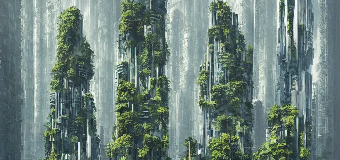 Prompt: lush cascadian forest, futurist fascist skyscraper, landscape designed by richard burle marx, photograph in architecture digest, greg rutkowski, high resolution, 8 k