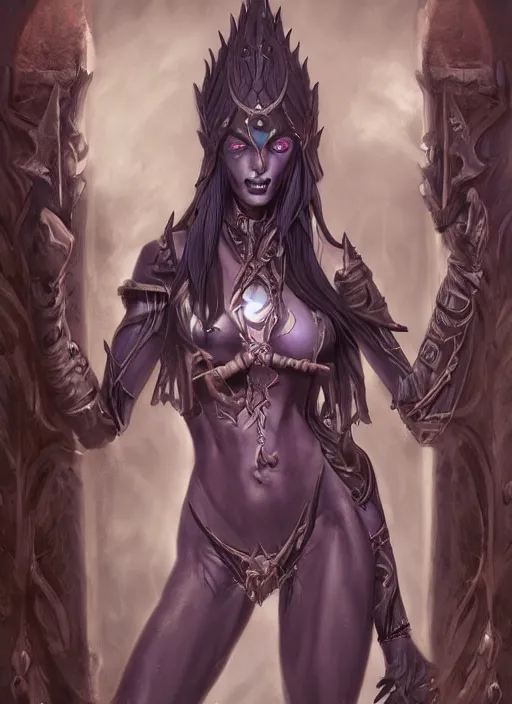 Image similar to digital _ painting _ of _ a female dark elf lich _ by _ filipe _ pagliuso _ and _ justin _ gerard _ symmetric _ fantasy _ highly _ detailed _ realistic _ intricate _ port