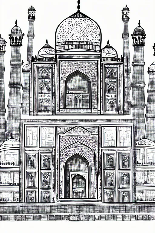 Image similar to taj mahal exploded diagram, technical, clean, blueprint, high detail