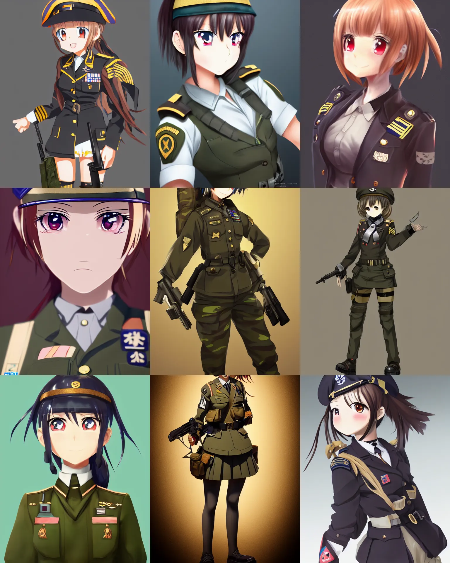 Prompt: anime girl with a military uniform, artisanal art, magical trending on artstation, volumetric lighting, cute - fine - face, intricate detail