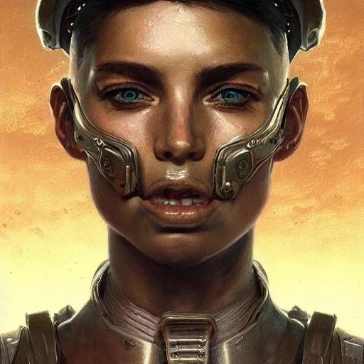 Image similar to scifi dynamic character portrait Painting of a futuristic roman soldier , dystopian mood, intricate, wild, highly detailed, digital painting, artstation, concept art, smooth, sharp focus, illustration, art by artgerm and greg rutkowski and alphonse mucha and roger deakins