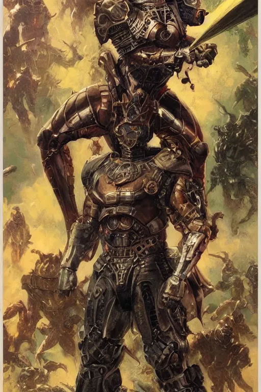 Prompt: full body portrait of rich piana as armoured demon standing beside elegant space woman in latex spacesuit, by norman rockwell, jack kirby, jon berkey, earle bergey, craig mullins, ruan jia, jeremy mann, tom lovell, marvel, astounding stories, 5 0 s pulp illustration, scifi, fantasy, artstation creature concept