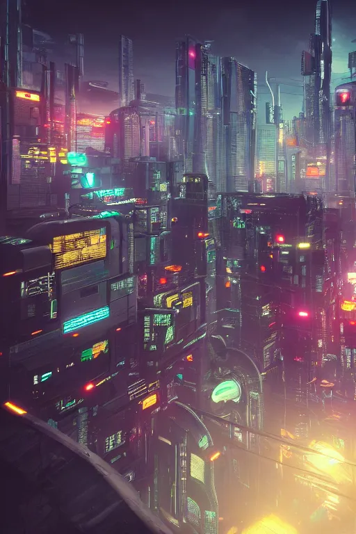 Prompt: Futuristic cyberpunk city, tracks floating in the air, high saturation, cg large scene, octane rendering, volumetric light, virtual engine