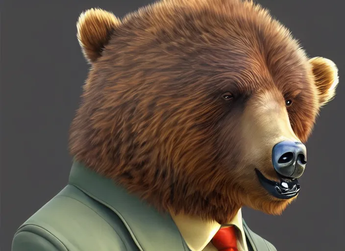 Image similar to character portrait feature of the anthro male anthropomorphic kamchatka brown bear fursona wearing airline pilot outfit uniform professional pilot for delta airlines character design stylized by charlie bowater, ross tran, artgerm, and makoto shinkai, detailed, soft lighting, rendered in octane