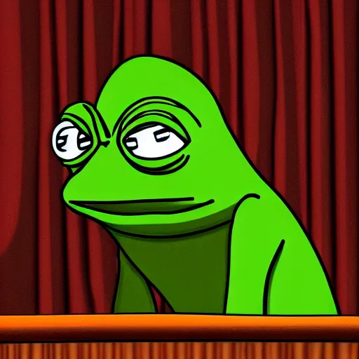 Prompt: pepe the frog smug look, at the nuremberg trials, photorealistic lighting, professional lighting, vibrant colors, maximalism, ultra facial detail, 8 k