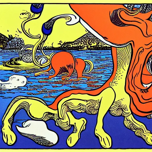 Prompt: madness creature, fluid, smooth, organic, crazy, bright, colours, tumours, high contrast, sharpness, dramatic, very detailed, intricate, by herge and dali