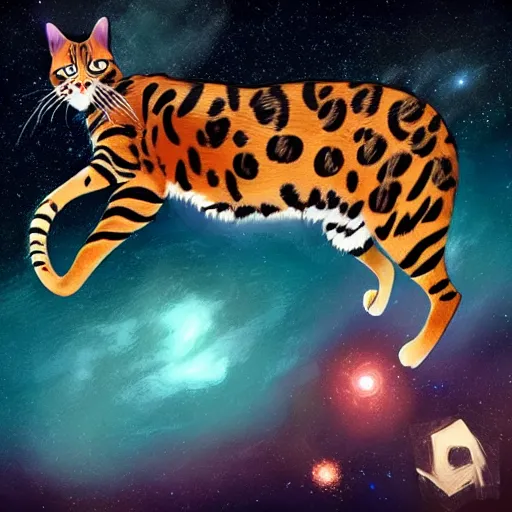 Prompt: a Bengal cat in the art style of no man's sky on a planet