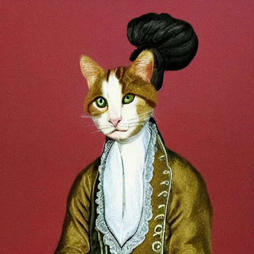 Image similar to a calico cat dressed as mozart