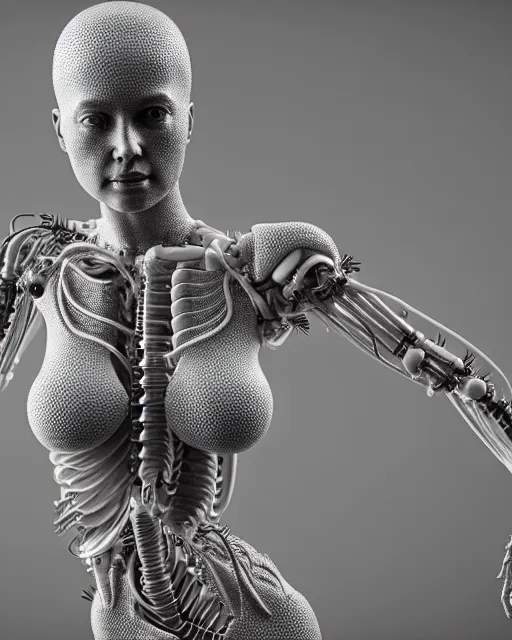 Image similar to raw bw 3 d redshift render jelly body detail of mechanical female vegetal - cyborg, beautiful insanely detailed, digital art, octane render, 8 k artistic photography, photo - realistic, unreal engine