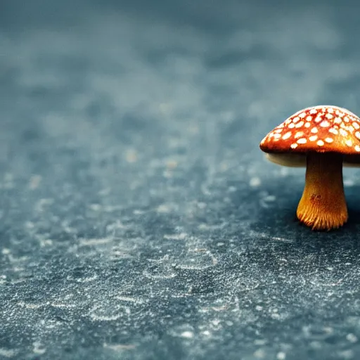 Image similar to macro photo with a mushroom character with cute eyes and mycelium, very close to real nature, natural colors and natural surroundings, painted patterns and coloring on mushrooms, 8K, highly detailed, cartoon