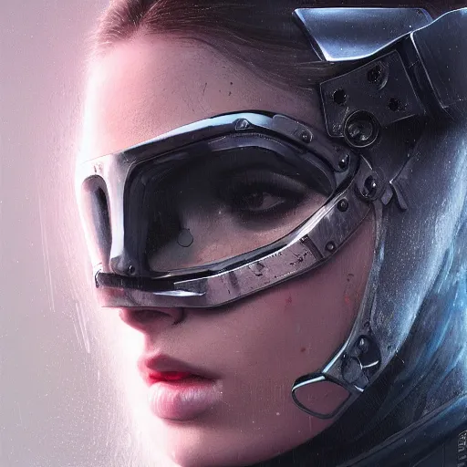 Image similar to sophie turner, streetwear techwear cyberpunk style outfit, partial mask, detailed portrait, intricate complexity, by greg rutkowski, cushart krentz, artgerm, ross tran, conrad roset, takato yomamoto, ilya kuvshinov. 4 k, beautiful, cinematic dramatic atmosphere, portrait lighting