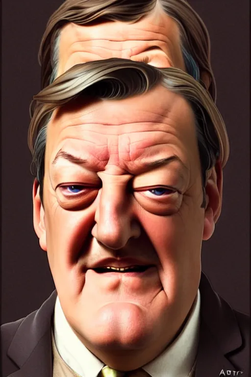 Image similar to stephen fry winking his left eye at the camera, in the style of art by artgerm and greg rutkowski and alphonse mucha