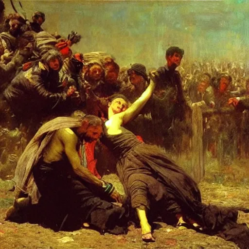Image similar to the dream of the old tyrant, by ilya repin, oil on canvas, 1 8 8 3
