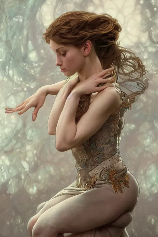 Image similar to ultra realistic illustration, ballerina, sci - fi, fantasy, intricate, elegant, highly detailed, digital painting, artstation, concept art, smooth, sharp focus, illustration, art by artgerm and alphonse mucha