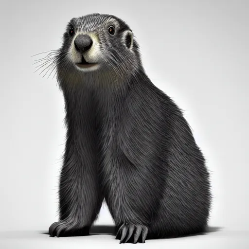 Image similar to cute anthro marmot in a black tuxedo while holding a yellow pencil in the left hand, digital art, 3 d rendered in octane, blender, maya, shadows, lighting