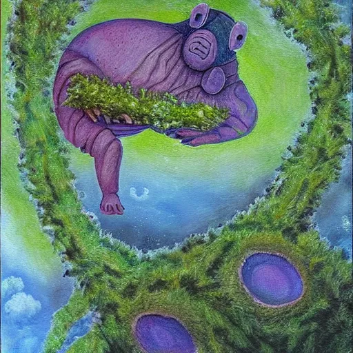 Image similar to A tardigrade-moss-piglet !dream Zach Galianifakis painting by Thomas-Montacellinio