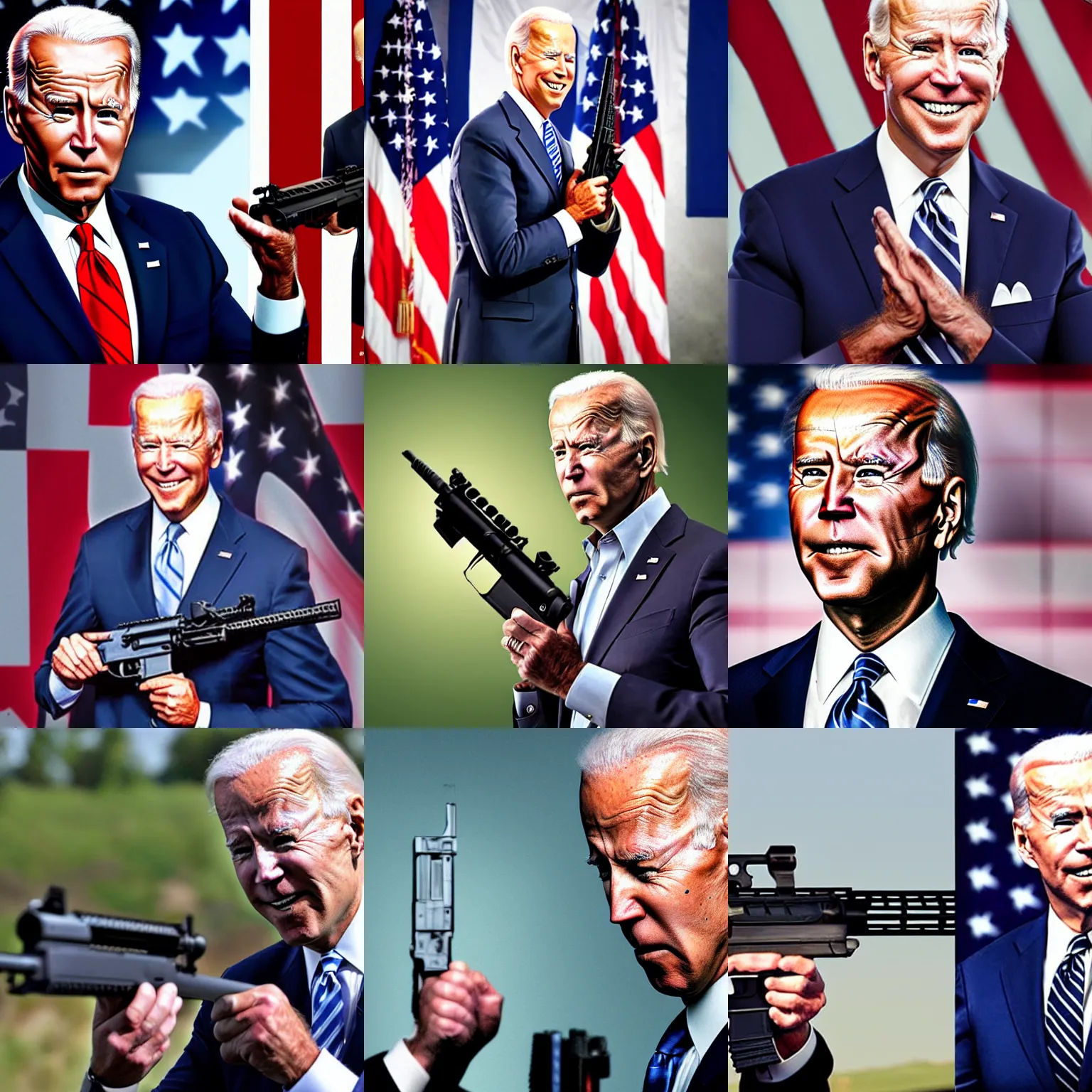 Prompt: ultra realistic photo of joe biden holding an ar - 1 5, film, perfect face,