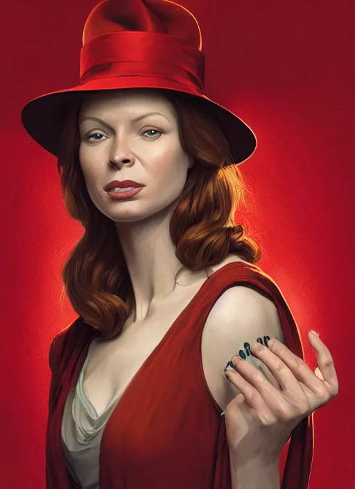 Image similar to portrait of Rebecca Ferguson as Rose The Hat in Doctor Sleep (2019), highly detailed, centered, solid color background, digital painting, artstation, concept art, smooth, sharp focus, illustration, artgerm, donato giancola, Joseph Christian Leyendecker, Les Edwards, Ed Repka, WLOP