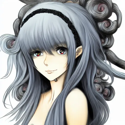 Image similar to anime, digital art, medusa, beautiful girl in Sam Yang style