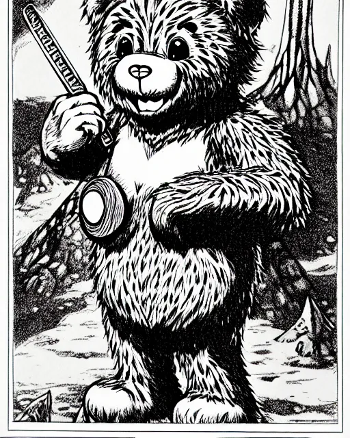 Prompt: a care bear as a d & d monster, on square background, pen - and - ink illustration, etching, by russ nicholson, david a trampier, larry elmore, 1 9 8 1, hq scan, intricate details, high contrast