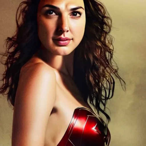 Image similar to an potrait of gal Gadot cast of movie man of steel and wearing a superman suit, photorealistic high detail, view from below, High Quality.