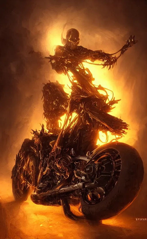 Image similar to dead as ghost rider, dynamic lighting, photorealistic fantasy concept art, trending on art station, stunning visuals, terrifying, creative, cinematic