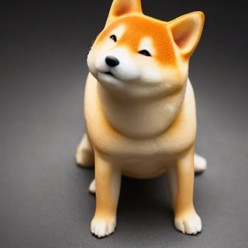 Image similar to a delicious steamed bun in the shape of a shiba inu. studio lighting, high resolution, high quality, dark background