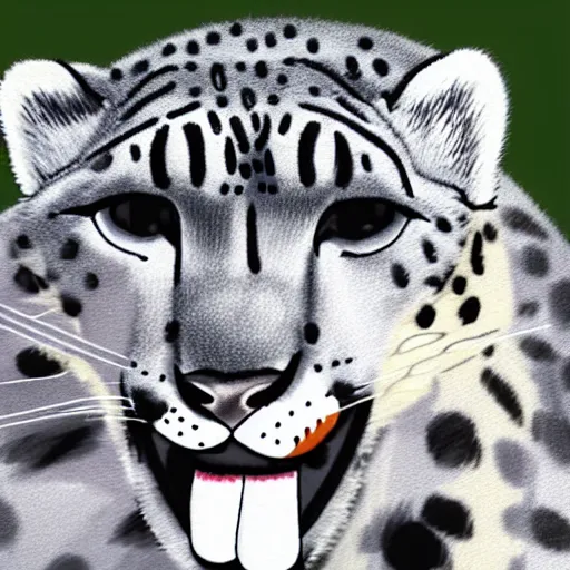 Image similar to Snow leopard smoking a spliff in his mouth, cartoon