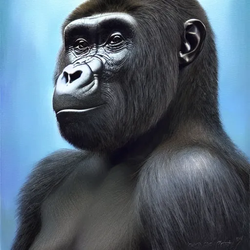 Image similar to portrait of a gorilla woman ( 3 5 ) from tanzania, 5 0 0, 0 0 0 bce, an oil painting by ross tran and thomas kincade