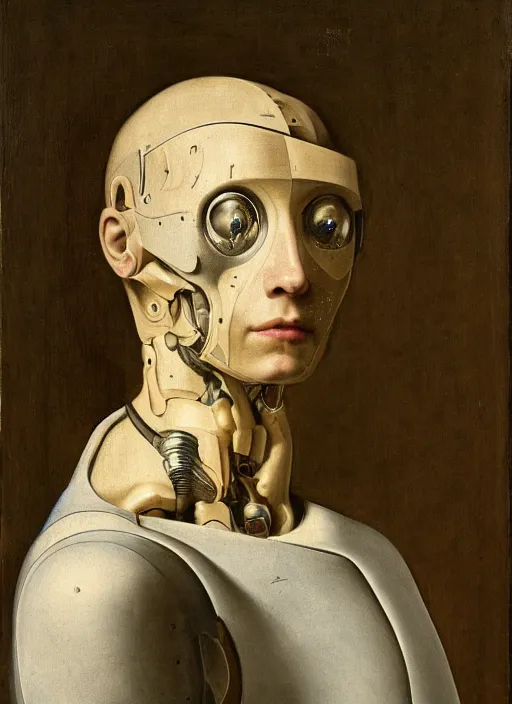 Image similar to a portrait of a cyborg by Petrus Christus, renaissance style