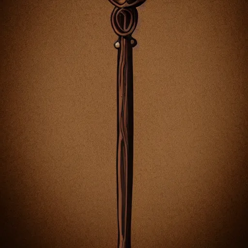 Image similar to an ornate wooden staff, fantasy illustration, medieval era, blank background, studio lighting, hand - drawn digital art