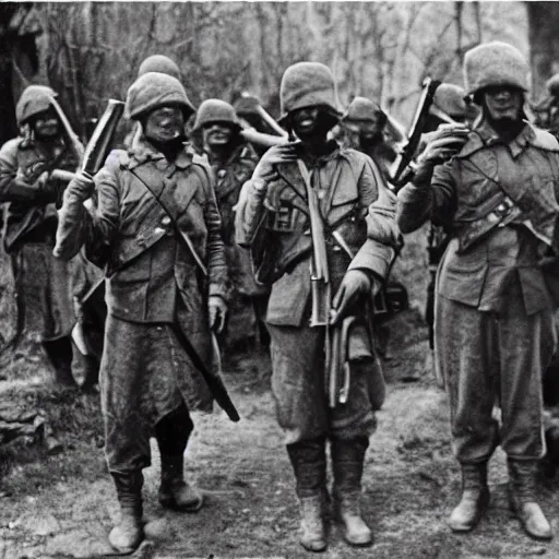 Image similar to emus soldiers, emus holding a gun. soviets, realists.
