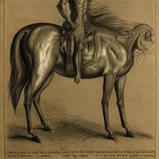 Prompt: a mythic creature with the torso of a man and body as a horse