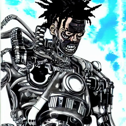 Image similar to a t - travis scott as 8 0 0 terminator in yusuke murata style, detailed