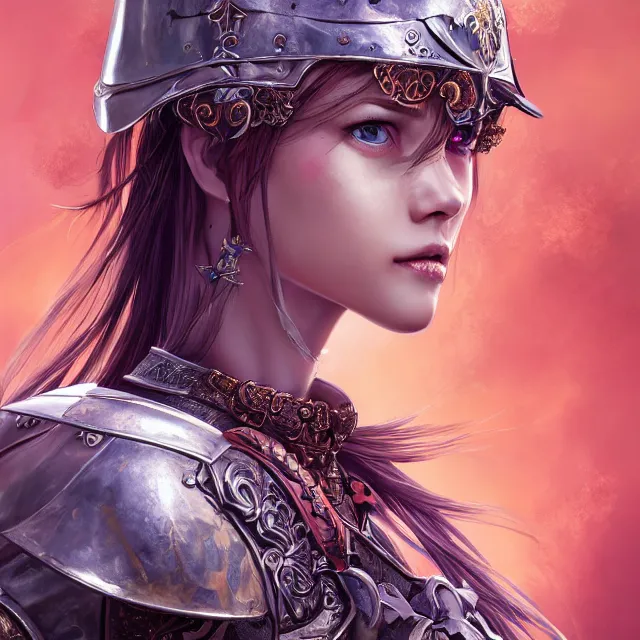 Image similar to studio portrait of lawful good colorful female holy knight paladin as absurdly beautiful, elegant, young sensual pretty woman, ultrafine hyperrealistic detailed face illustration by kim jung gi, irakli nadar, intricate linework, sharp focus, bright colors, matte, octopath traveler, final fantasy, unreal engine highly rendered, global illumination, radiant light, intricate environment