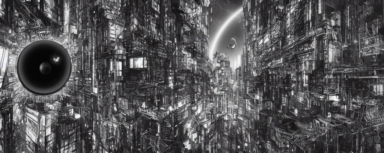 Image similar to photo of a black hole is destroying a gothic cyberpunk City