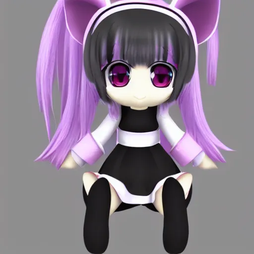 Image similar to cute fumo plush of a ponygirl, anime girl, animal ears, chibi, black and white, vray