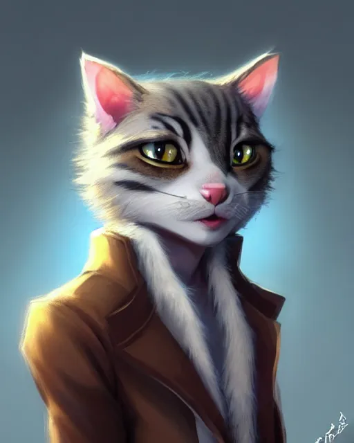 Image similar to character concept art of a young male anthropomorphic furry cat | | cute - fine - face, pretty face, key visual, realistic shaded perfect face, fine details by stanley artgerm lau, wlop, rossdraws, james jean, andrei riabovitchev, marc simonetti, and sakimichan, trending on artstation