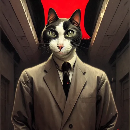 Prompt: socialist realism propaganda poster of a cat wearing a black suit, socialist realism, highly detailed, intricate, digital painting, artstation, sharp focus, illustration, art by jakub rozalski, greg rutkowski, artgerm, tan zi and ayanamikodon and alphonse mucha and wlop