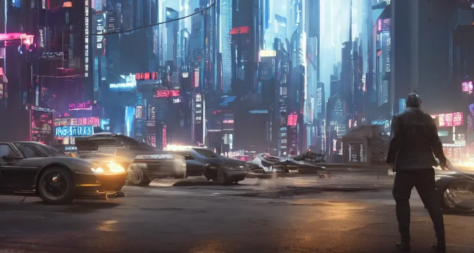 Prompt: screenshot from the liveaction cyberpunk detective show. on the streets. moody. masterpiece masterwork, magnum opus, monumental achievement, classic gem, showpiece. octane render. nvidia amd graphics demo. lighting. trending. artstation pixiv cgsociety behance. 4 k. teaser. beyond style stylish polished slick nifty smooth sharp spectacle spectacular fantastic staggering stunning flashy.