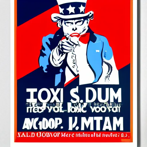 Image similar to fox animal dressed as uncle sam, ww 2 style propaganda poster