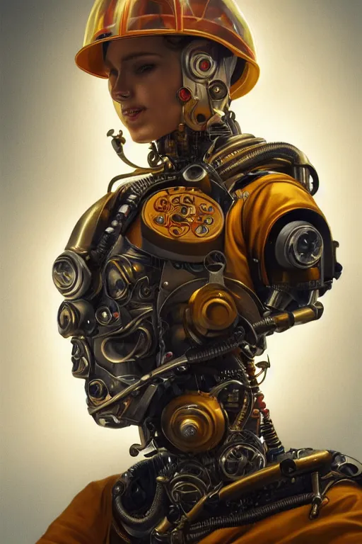 Prompt: a beautiful ultra detailed fine art portrait of a futuristic mechanical cybernetic firefighter cyborg in uniform, by tom bagshaw and anna dittman, studio lighting, firefighter, golden ratio composition, 3 5 mm lens, cybernetic scifi, deep depth of field, artstation, 8 k