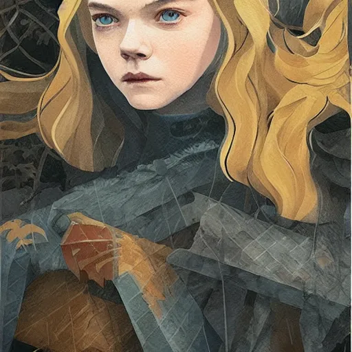 Prompt: Elle Fanning in Game of Thrones picture by Sachin Teng, asymmetrical, dark vibes, Realistic Painting , Organic painting, Matte Painting, geometric shapes, hard edges, graffiti, street art:2 by Sachin Teng:4